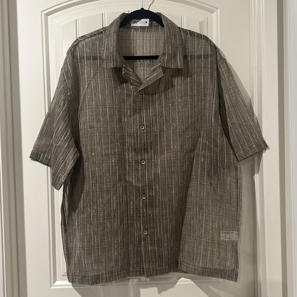 Zara Men's Open Weave Herringbone Textured Brown Button Down Shirt Size XL - Picture 2 of 7
